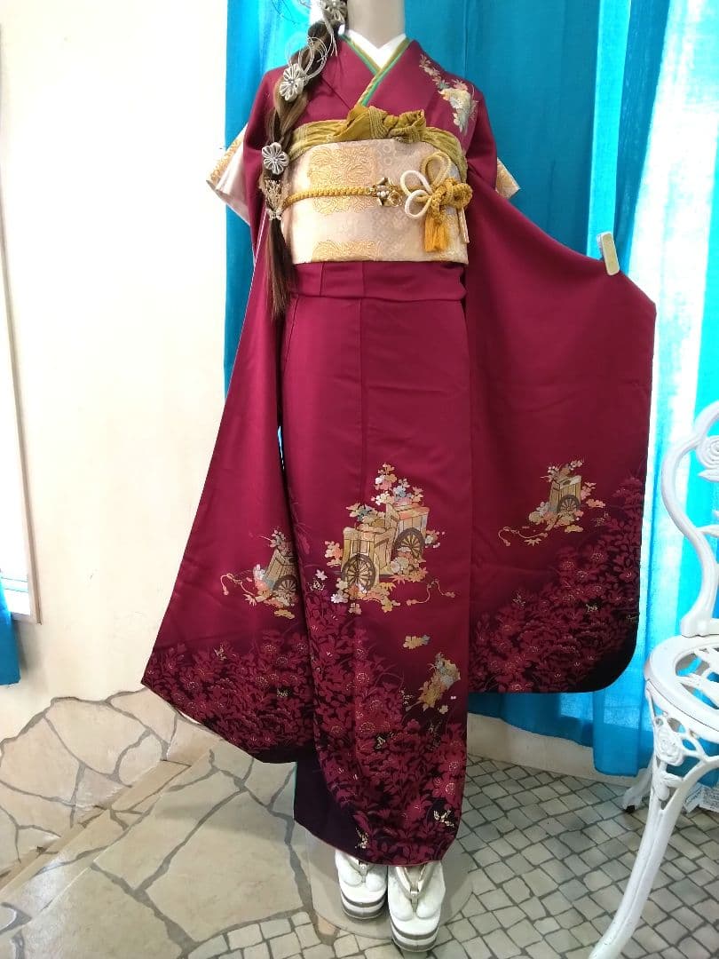 振袖フルセット、正絹鈴乃屋振袖、重ね衿帯揚げ帯締め、西陣袋帯、襦袢、ガード加工