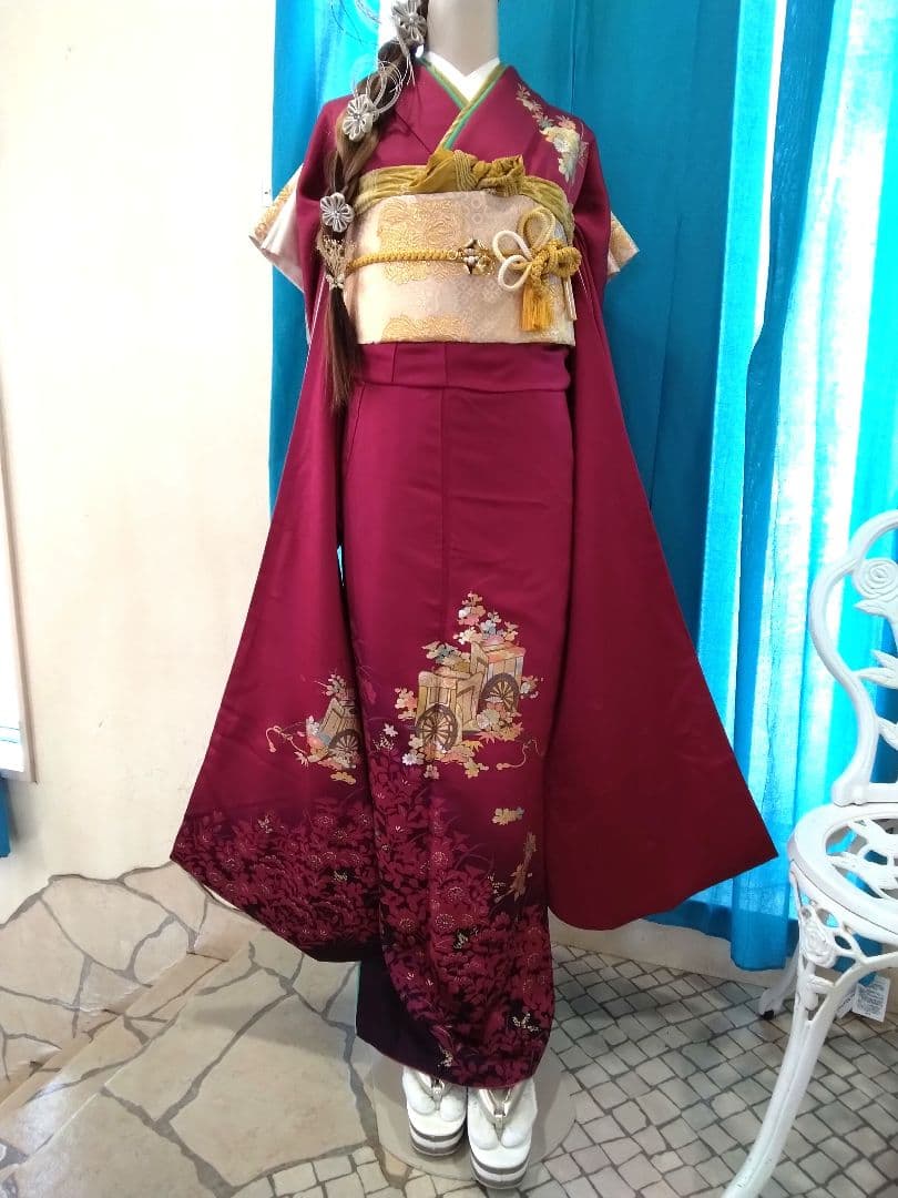 振袖フルセット、正絹鈴乃屋振袖、重ね衿帯揚げ帯締め、西陣袋帯、襦袢、ガード加工