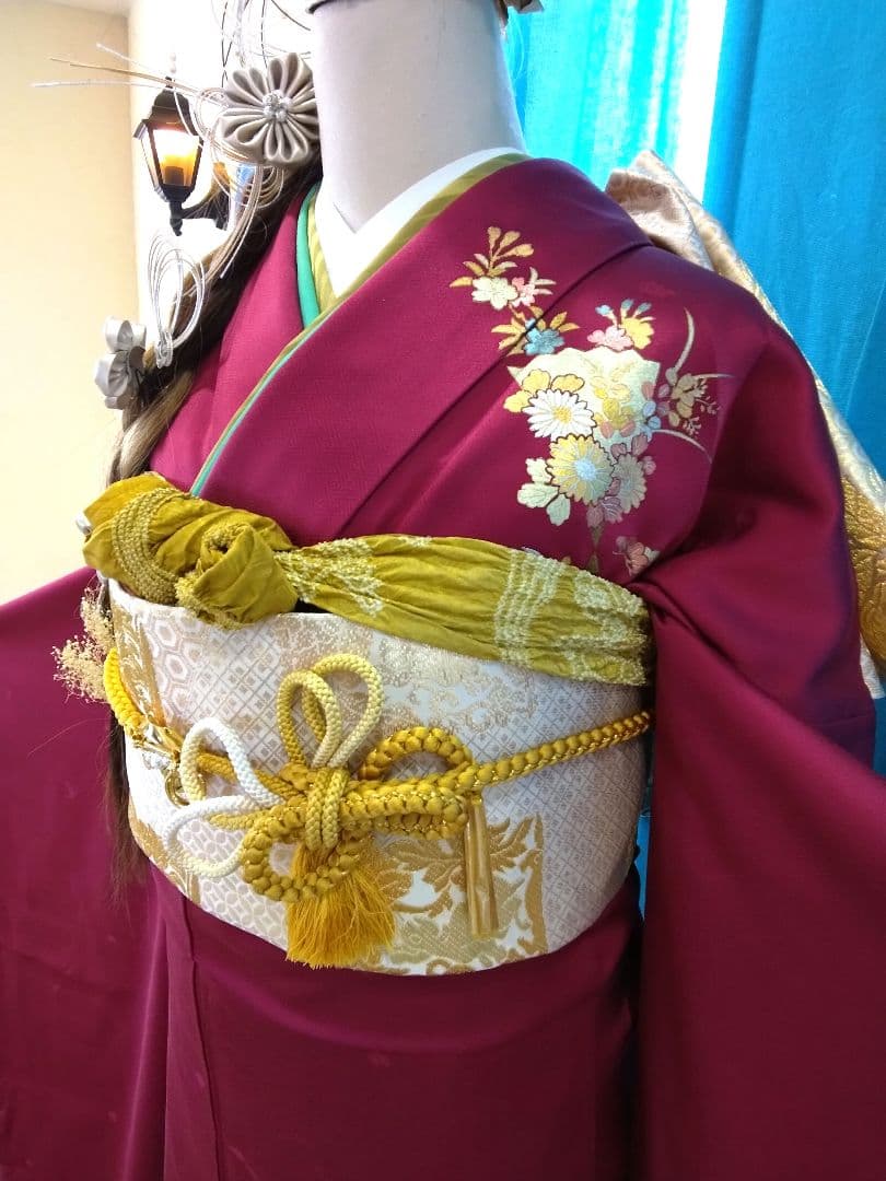 振袖フルセット、正絹鈴乃屋振袖、重ね衿帯揚げ帯締め、西陣袋帯、襦袢、ガード加工