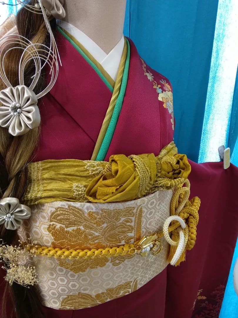 振袖フルセット、正絹鈴乃屋振袖、重ね衿帯揚げ帯締め、西陣袋帯、襦袢、ガード加工