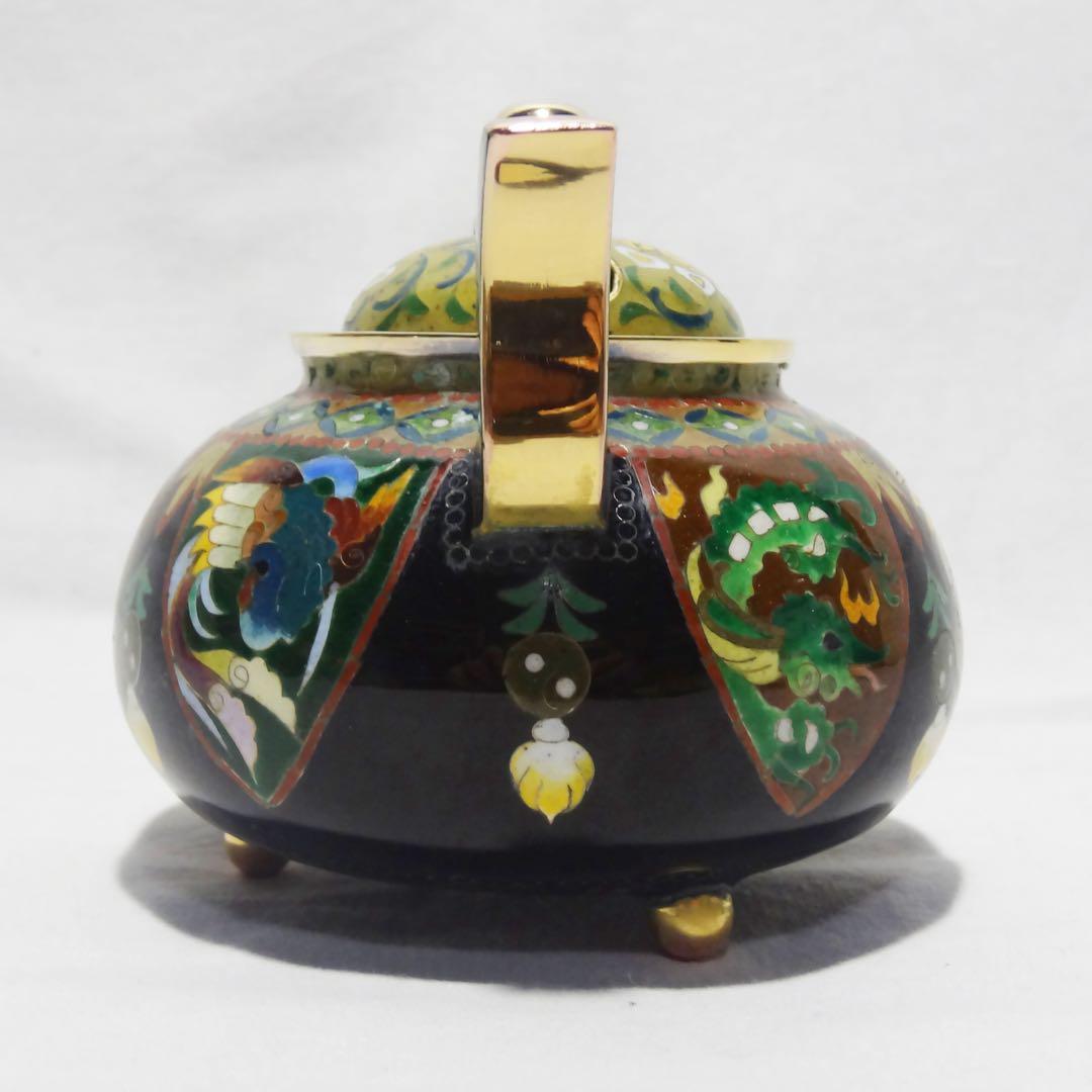 【錦雲軒 稲葉七宝】 玉形耳付古代文 七宝香炉 共箱 茶道具 香道具