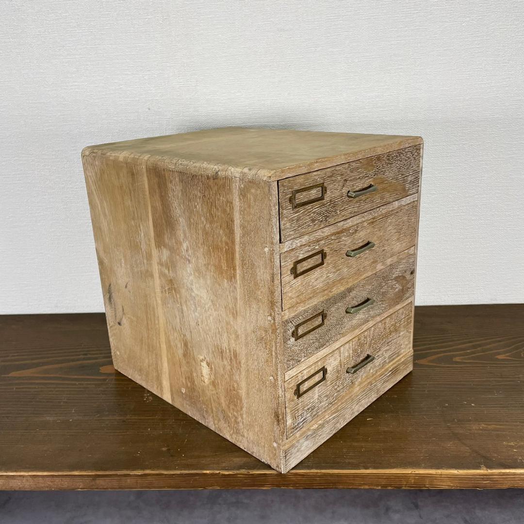 ヴィンテージ 小引き出し 4杯 ネームプレート付 白木 抽斗 収納箱 レトロ