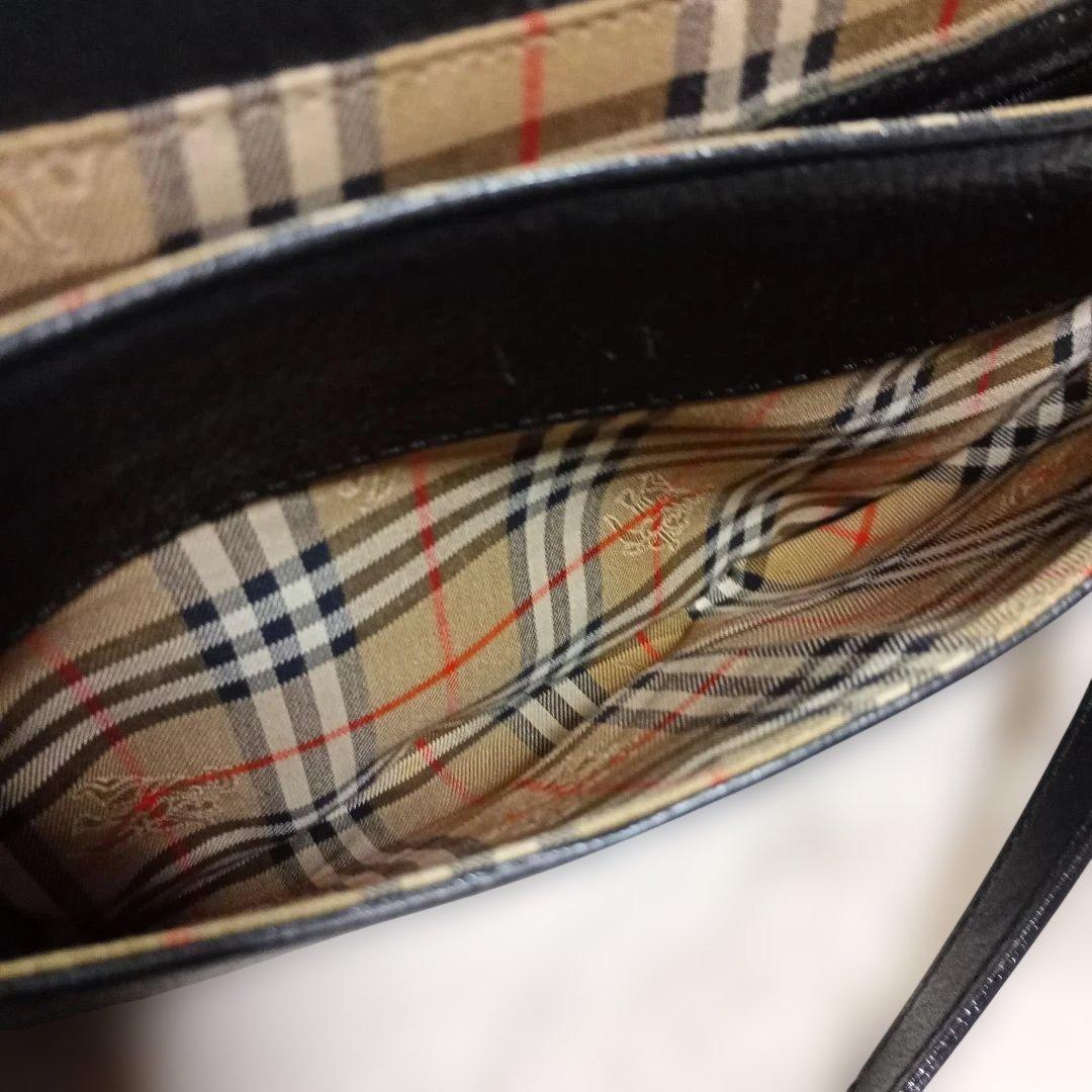 ★BURBERRY★バーバリー レザー ショルダーバッグ 黒 　ノバチェック