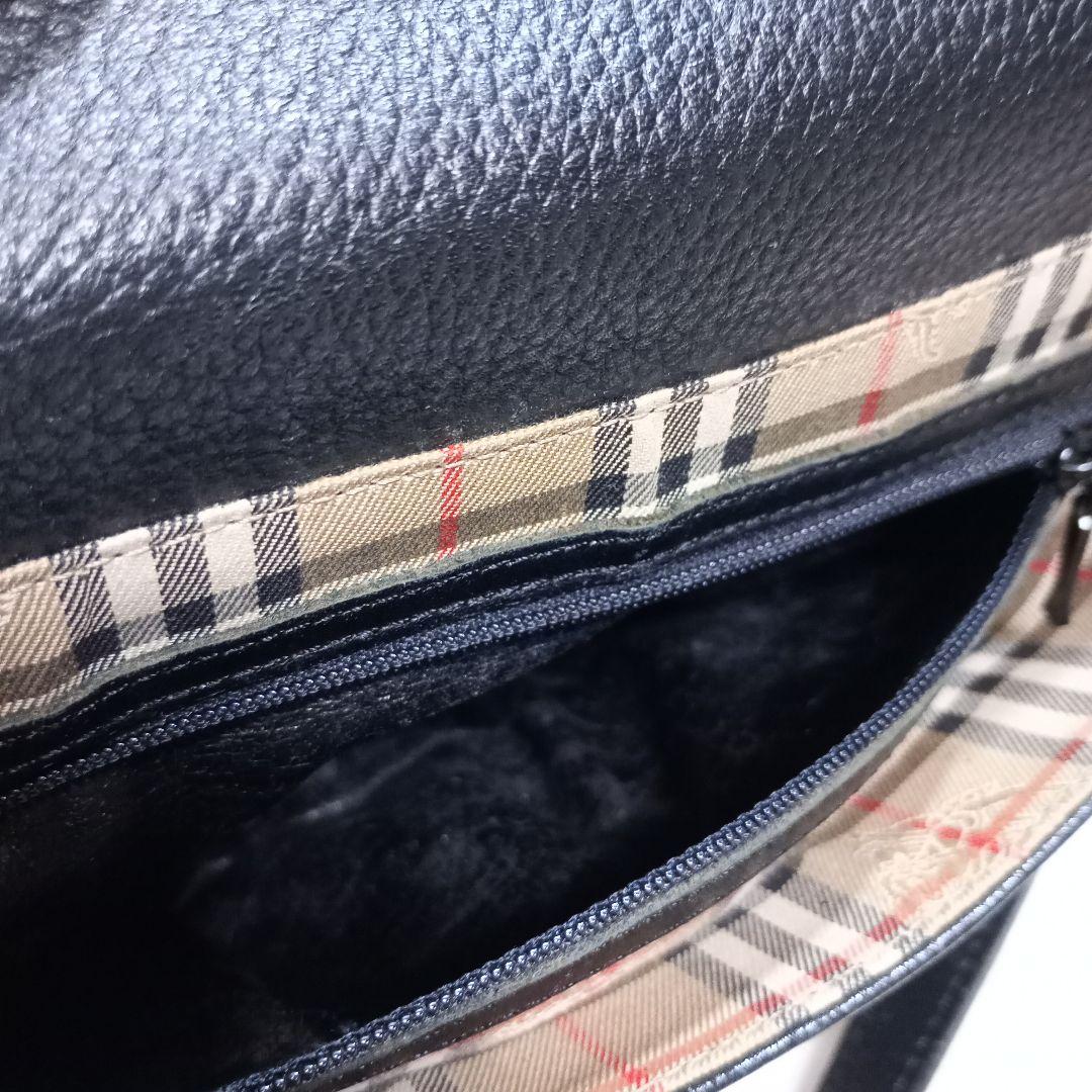 ★BURBERRY★バーバリー レザー ショルダーバッグ 黒 　ノバチェック