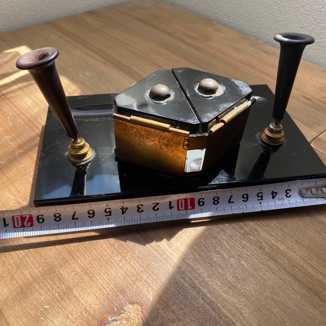 アンティーク　デスク　ペンホルダー インク壺 黒　インクポット　古道具