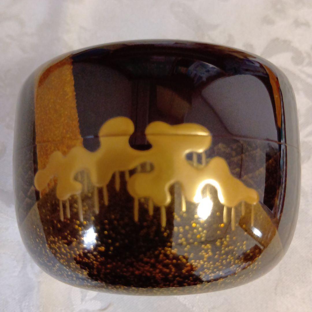 坂一男　富士山模様　蒔絵　茶道具 金色装飾 棗　木箱　黃布付き