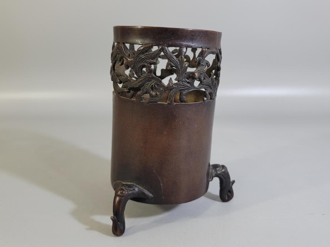 DT309 古い 中国 古銅 筆筒 宣徳年製