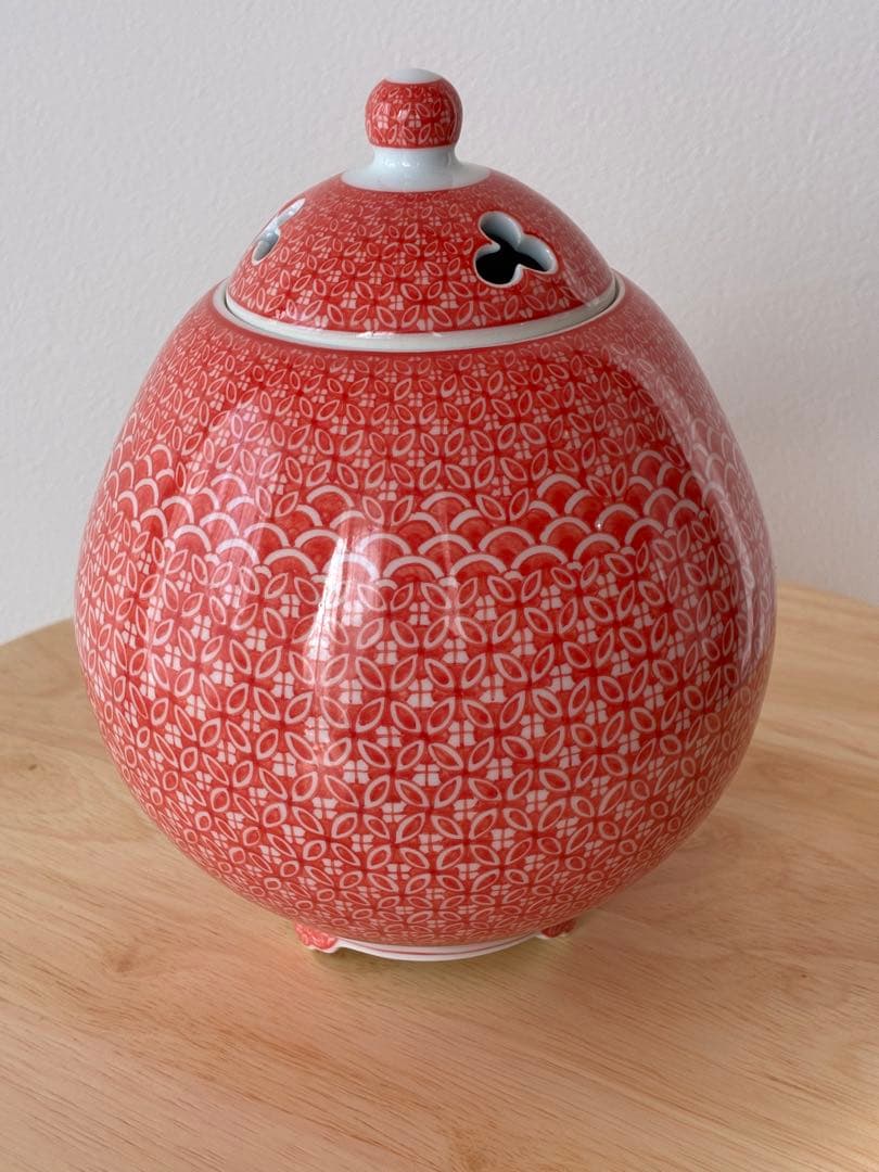 中尾龍純　染付紅七宝文　香炉