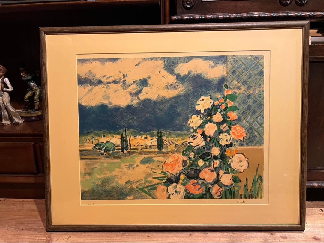 ジル・ゴリチ リトグラフ プロバンスのローズガーデン アート 額縁 インテリア