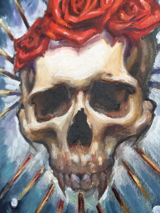 骸骨 ローズクラウン 油絵 原画 オリジナル 一点物