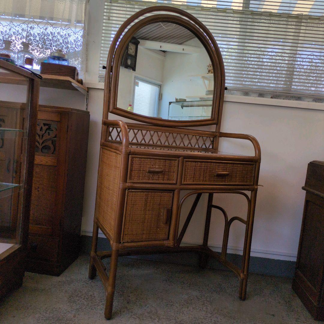 ヴィンテージ　レトロ　ラタン ミラー付きドレッサー