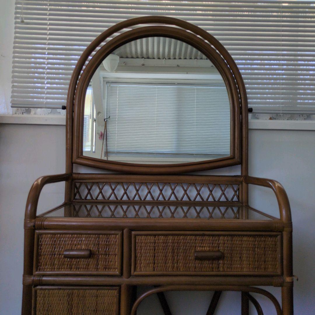 ヴィンテージ　レトロ　ラタン ミラー付きドレッサー