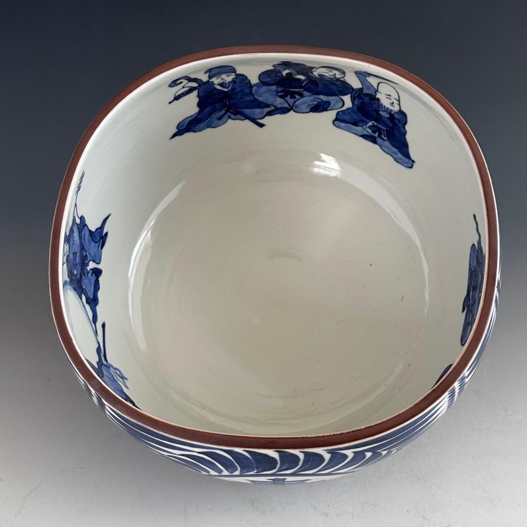 茶道具　染付　俵形　七福神絵　水指　加藤利昇　共箱　京焼　茶会　初釜　縁起が良い