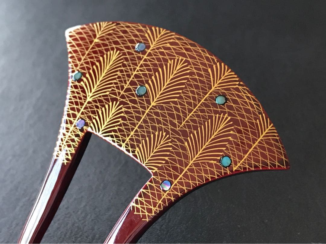 かづら清老舗　かんざし　溜色　蒔絵　螺鈿細工