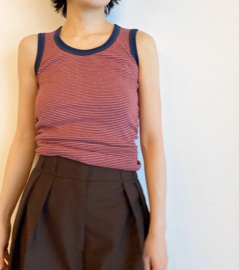 ★美品 FUMIKA UCHIDA ボーダー Uネック リブタントップ Navy