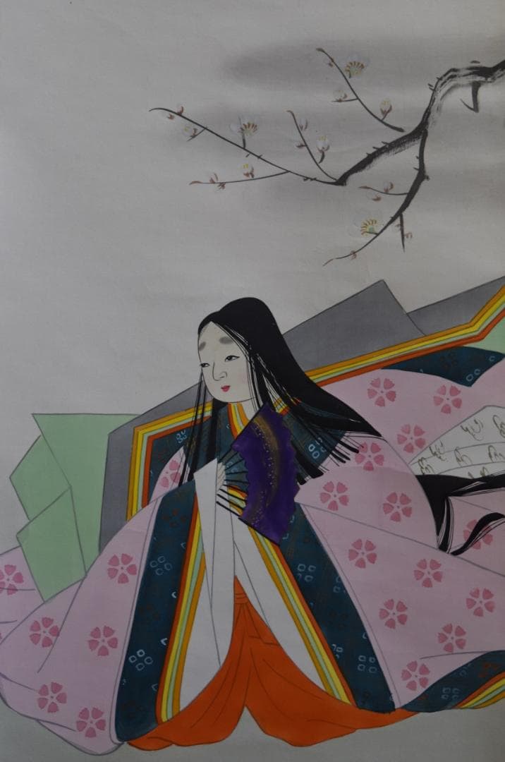 コロナ制圧祈願還元キャンペーン　花下美人図　絹本・着色・共箱