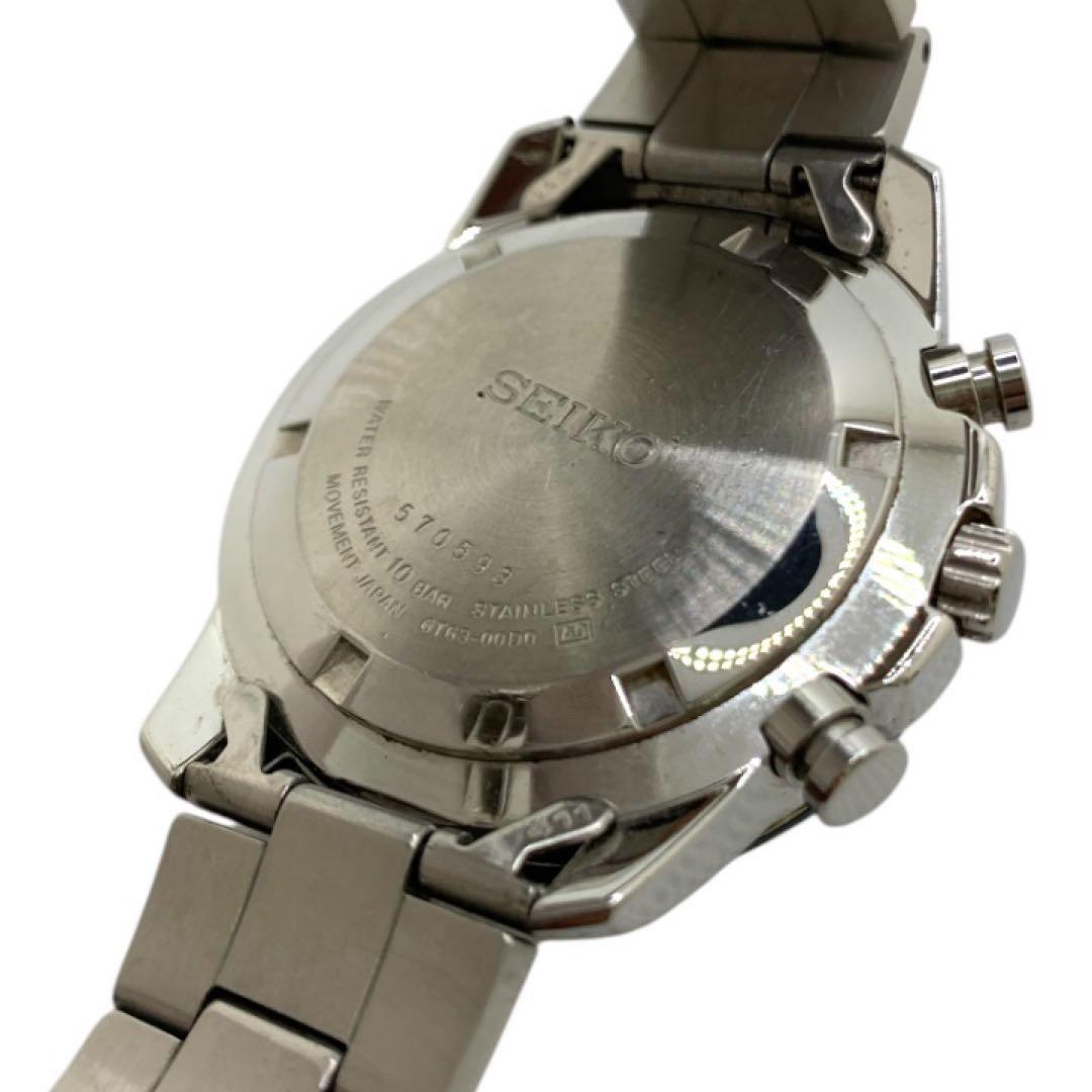 【稼働品】SEIKO クロノグラフ 6T63-00D0 タキメーター メンズ