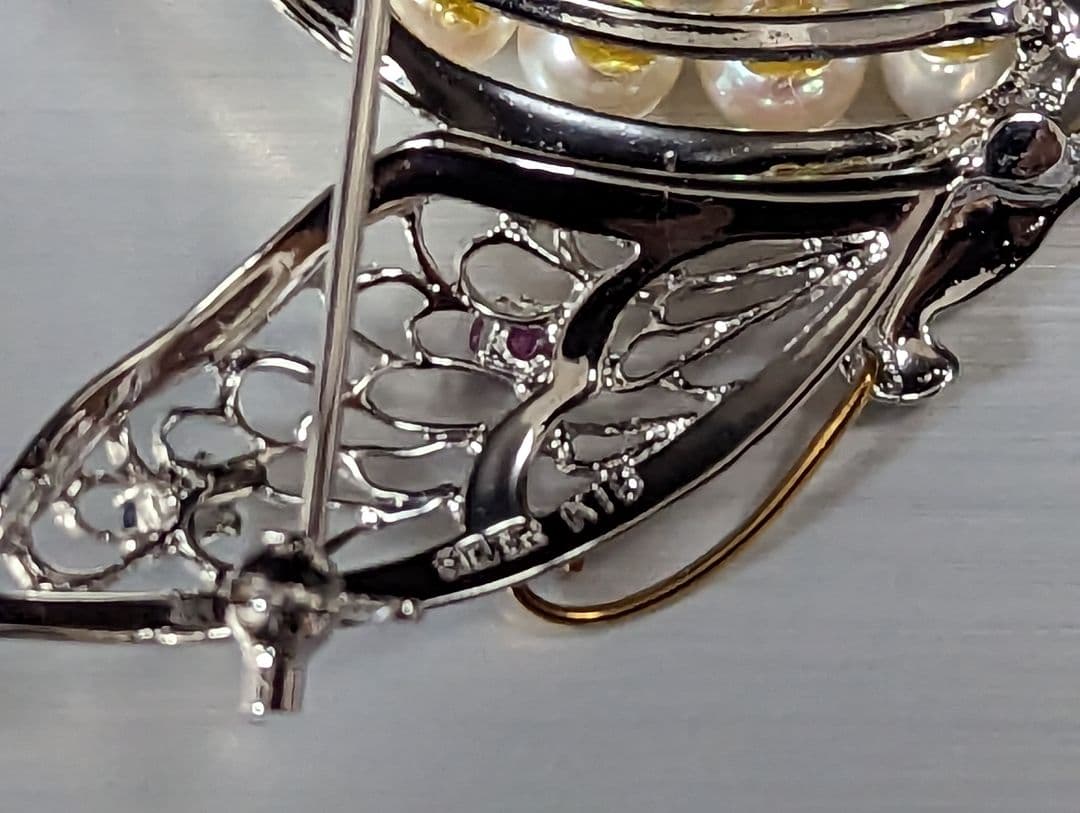 アコヤ真珠　K18，Silver　ブローチ　No.700