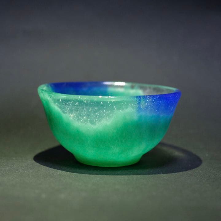 パート・ド・ヴェール　おちょこ 緑青色　ガラス作家作