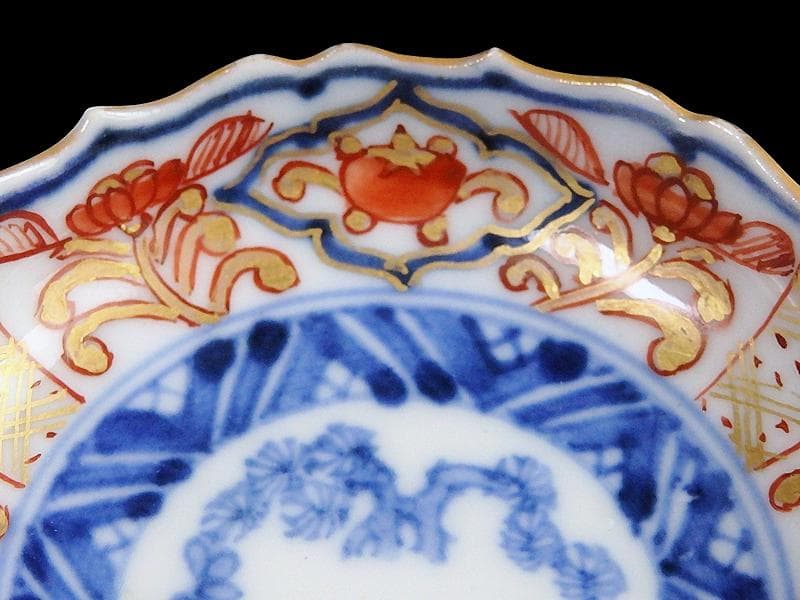 古伊万里　金襴手　花に松竹梅の図　豆皿　E725AS-CYd