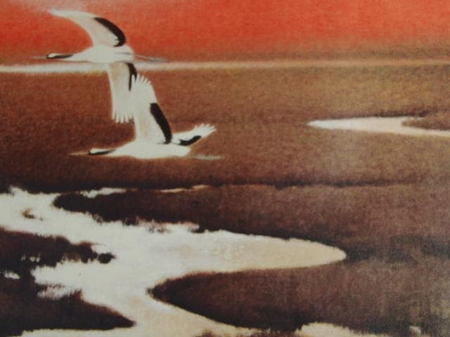 岩橋 英遠、湿原、大判、額装用・画版、日本製・新品額 額装付、状態良好