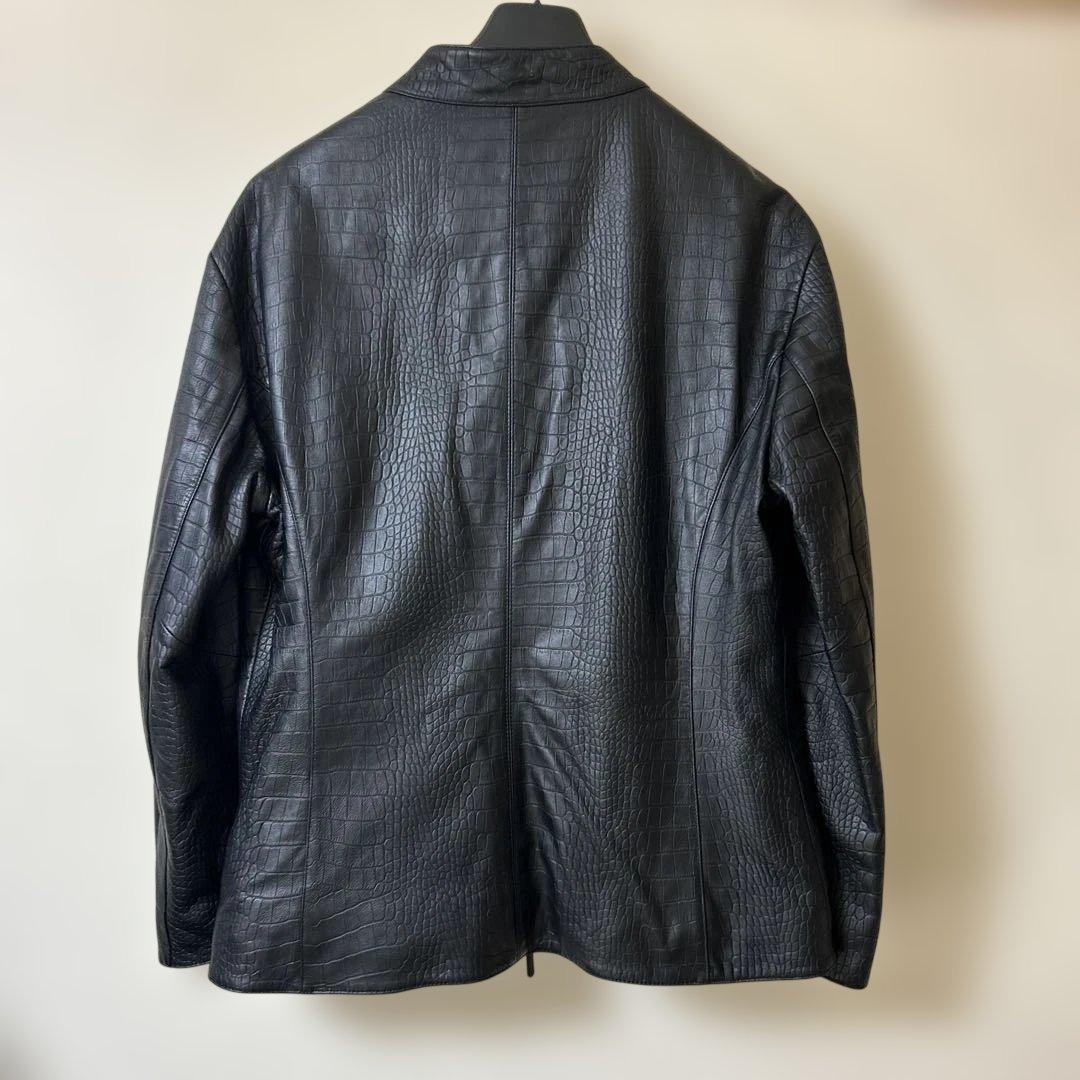 ARMAN シングルレザーライダースジャケット黒　クロコ型押し本革アルマーニ