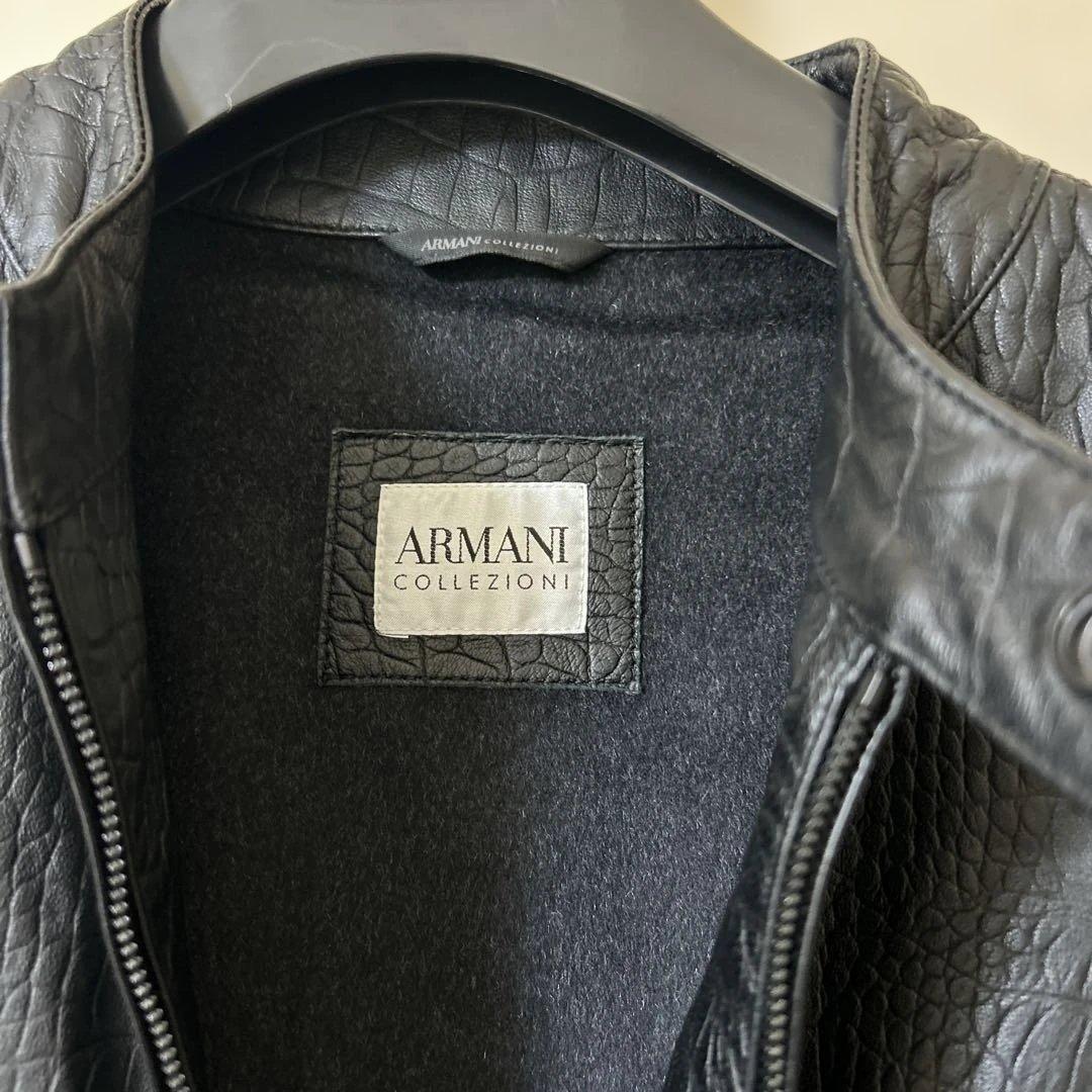 ARMAN シングルレザーライダースジャケット黒　クロコ型押し本革アルマーニ