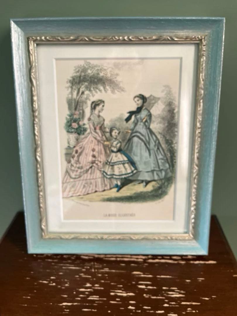 フランスアンティーク銅版画 夫人画　ラ・モード・イリュストレ 額装品