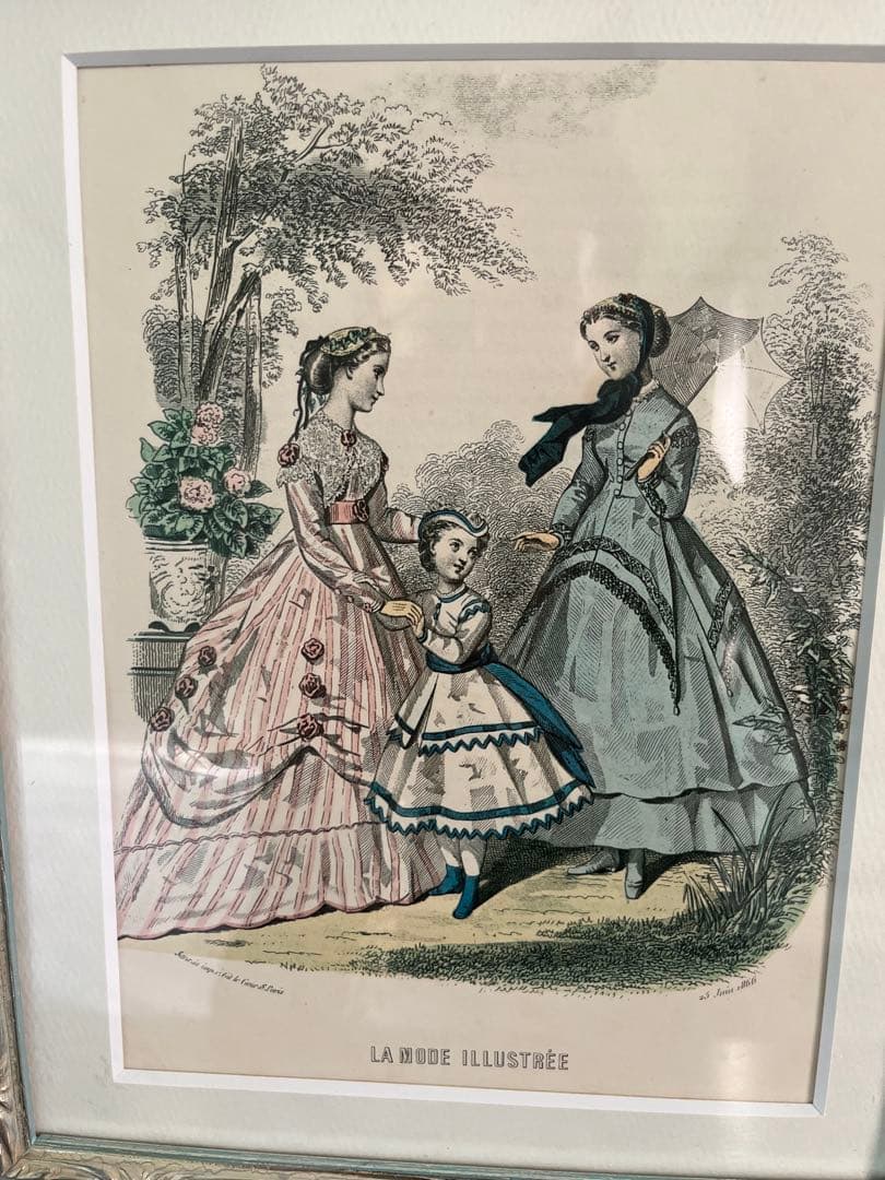 フランスアンティーク銅版画 夫人画　ラ・モード・イリュストレ 額装品