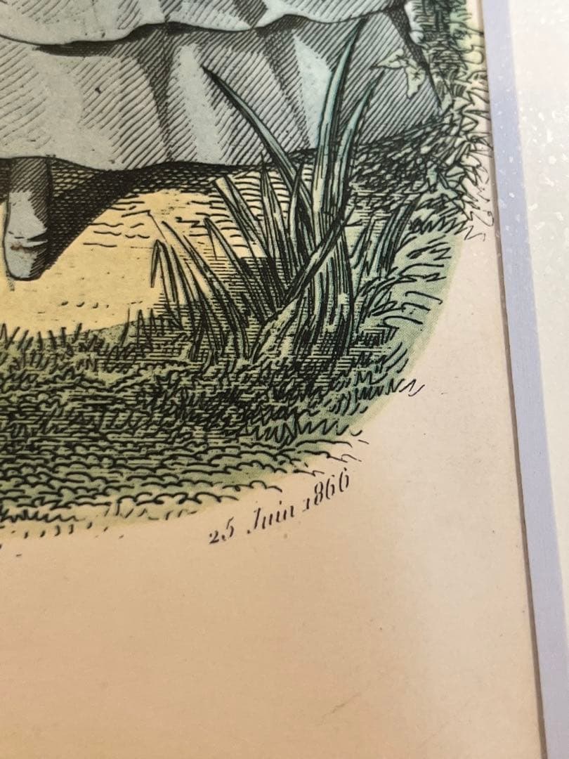 フランスアンティーク銅版画 夫人画　ラ・モード・イリュストレ 額装品