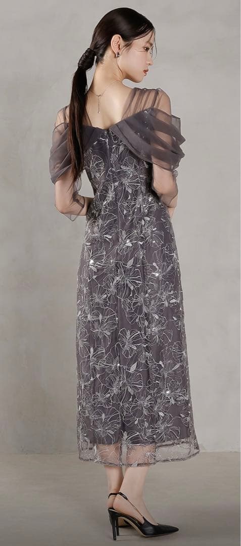 チュールドレープ スパンコール パーティードレス オケージョンドレス