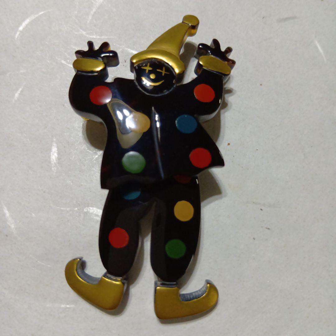 鼈甲蒔絵付きピエロペンダントブローチ