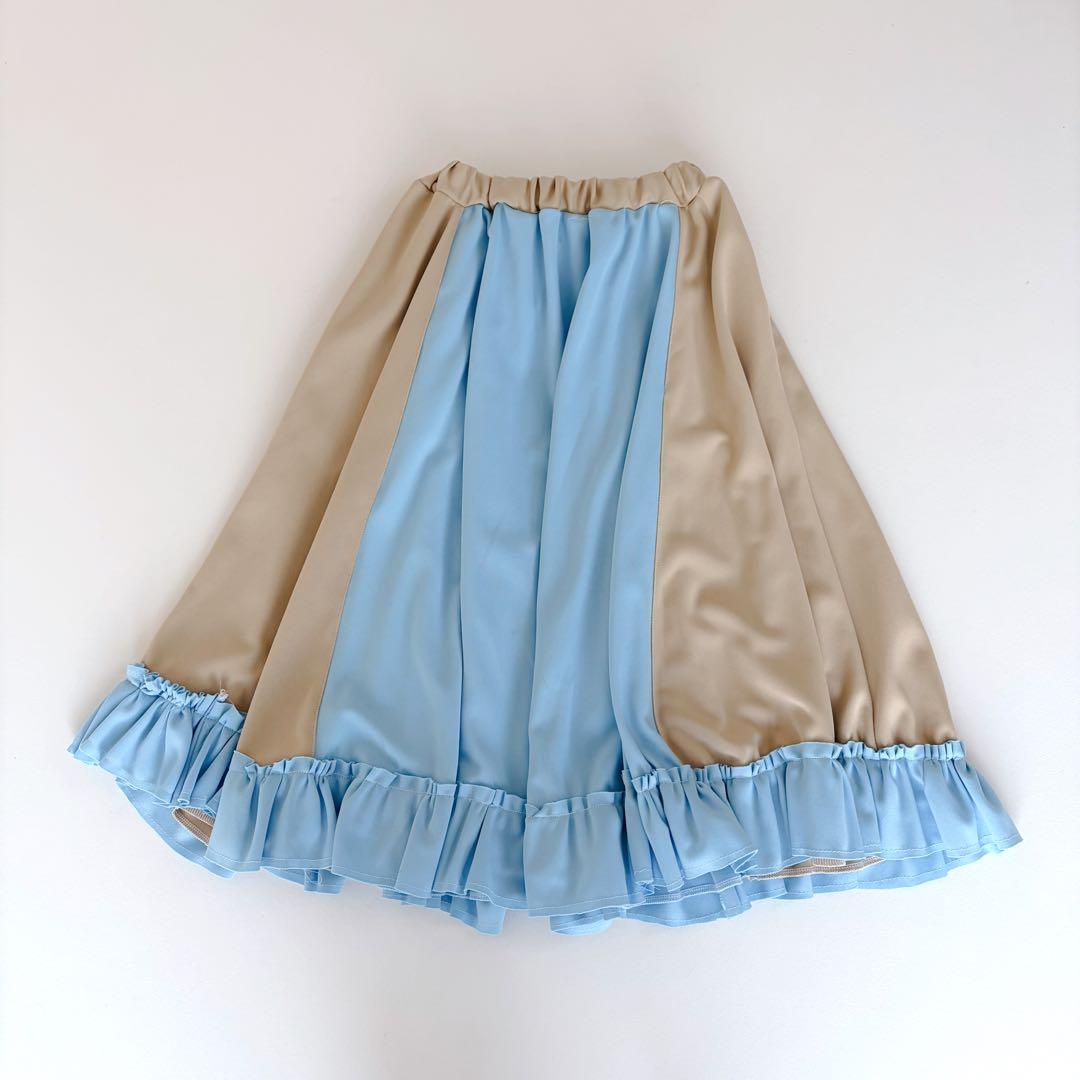 ユウショウコバヤシ ジャージ スカート バイカラー フリル Aライン 膝丈