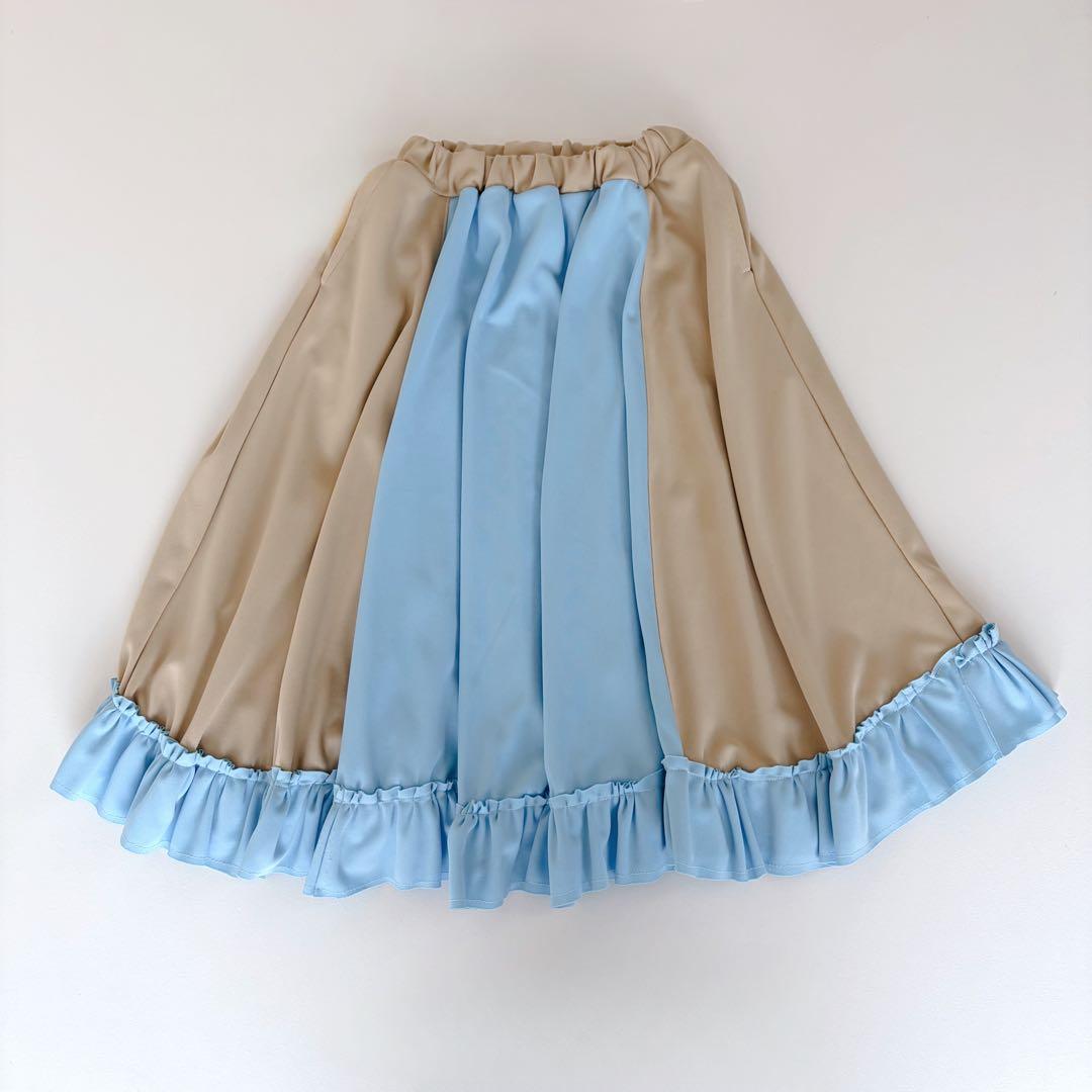 ユウショウコバヤシ ジャージ スカート バイカラー フリル Aライン 膝丈