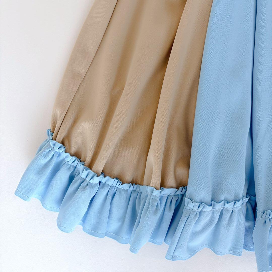 ユウショウコバヤシ ジャージ スカート バイカラー フリル Aライン 膝丈