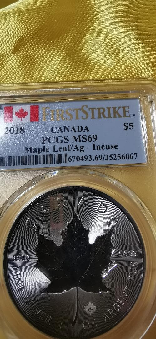 2018年☆MS69☆シルバーメイプルリーフ銀貨☆PCGS鑑定品☆地金型銀貨