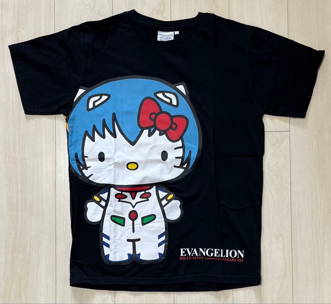 サンリオ ハローキティxエヴァンゲリオン レイ＆アスカ コラボTシャツ L 黒