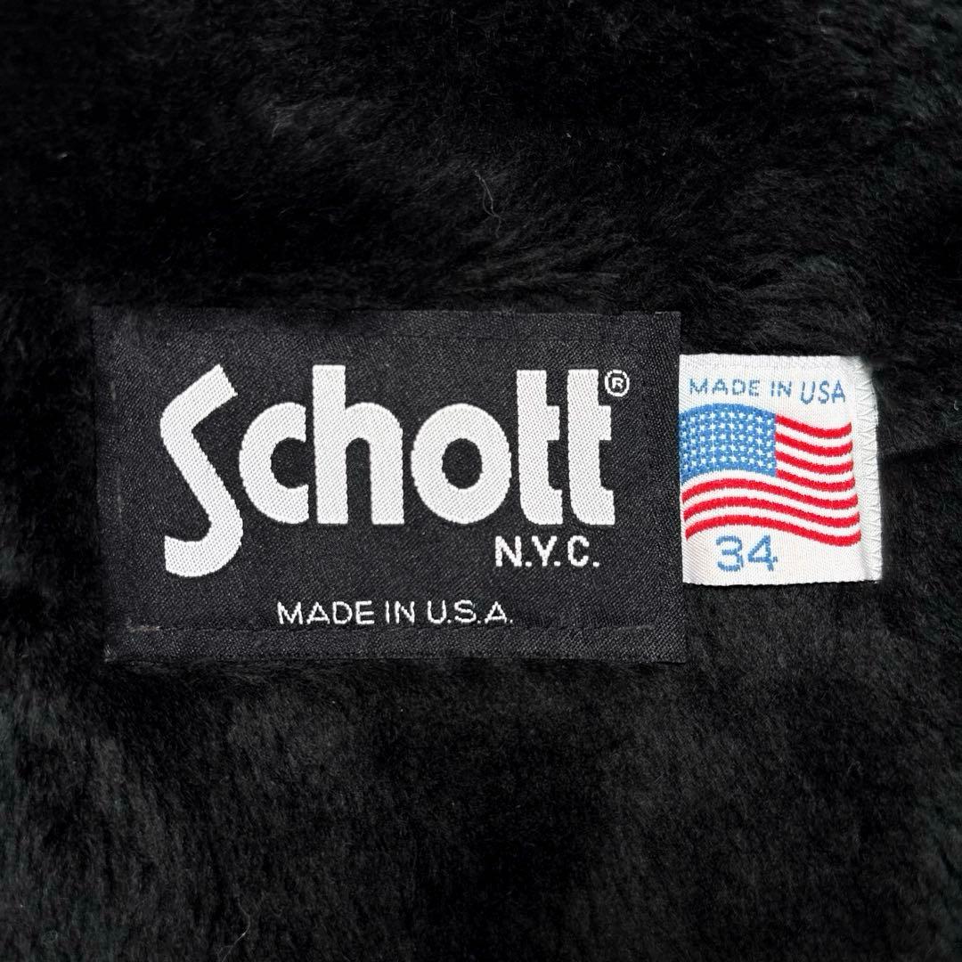 ✨希少・ボアライナー✨ショット　トラッカージャケット　レザー　米国製　袖リブ　黒