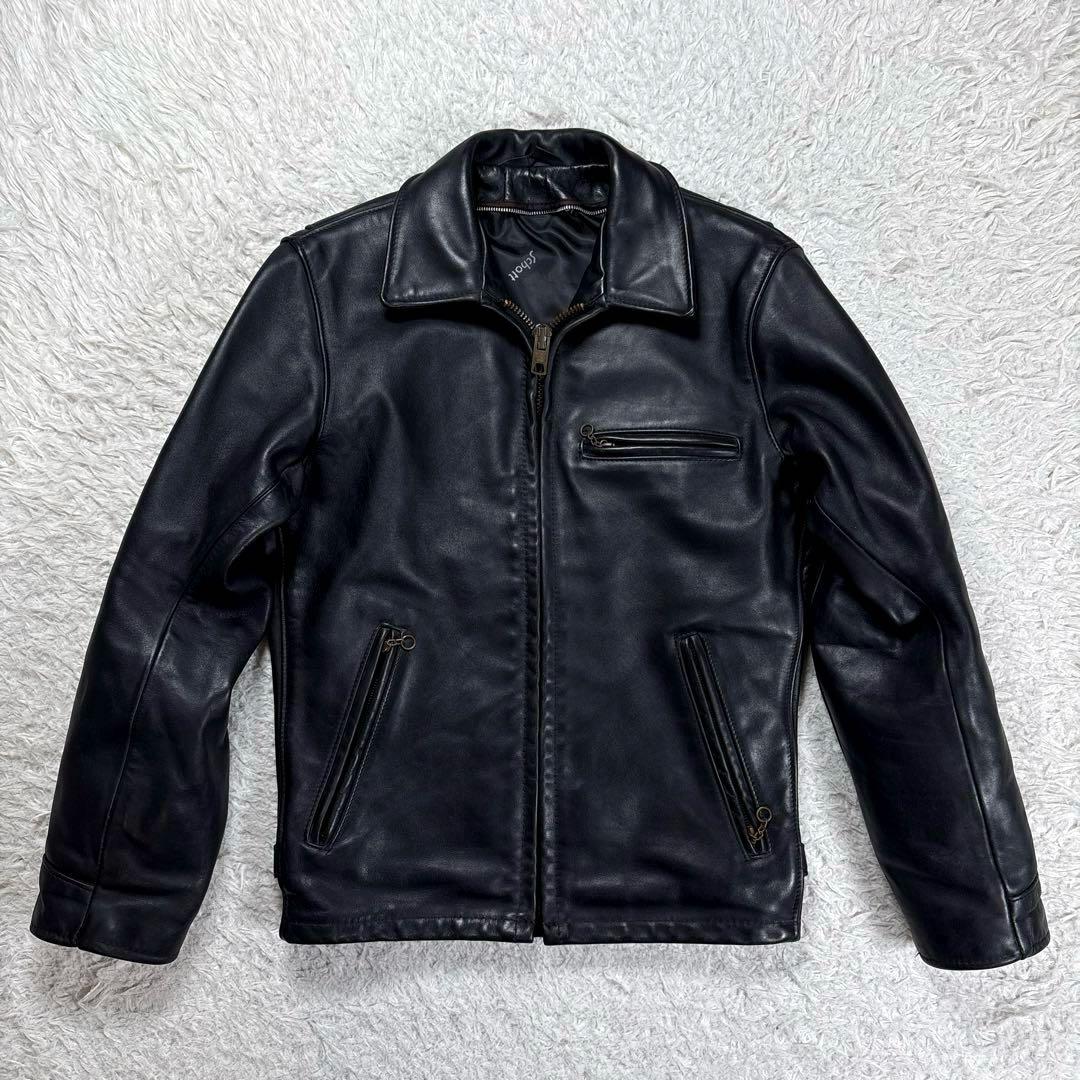 ✨希少・ボアライナー✨ショット　トラッカージャケット　レザー　米国製　袖リブ　黒