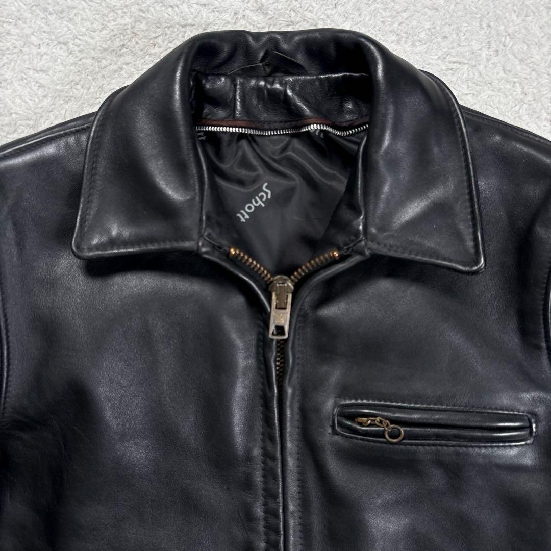 ✨希少・ボアライナー✨ショット　トラッカージャケット　レザー　米国製　袖リブ　黒