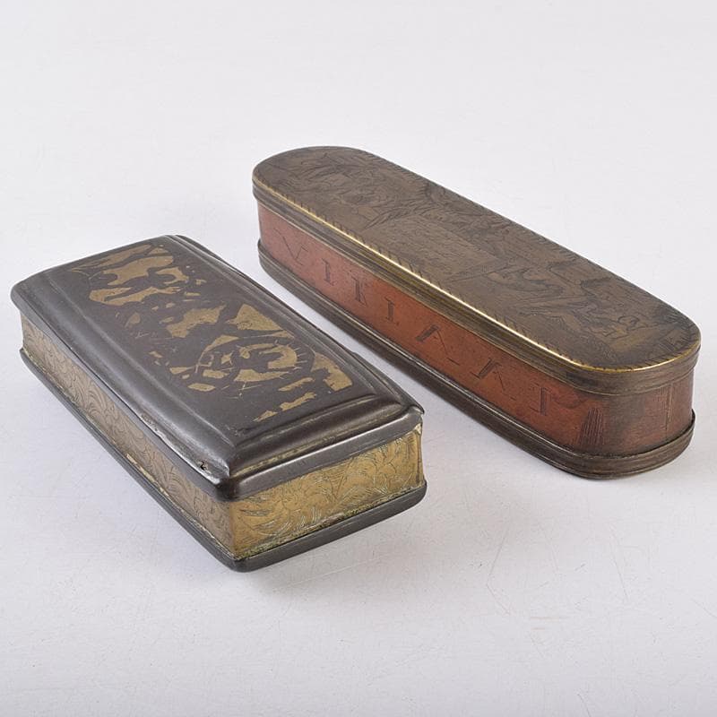 西洋アンティーク　十七世紀十八世紀　古銅　人物刻　嗅煙草入　2点　M　R8980