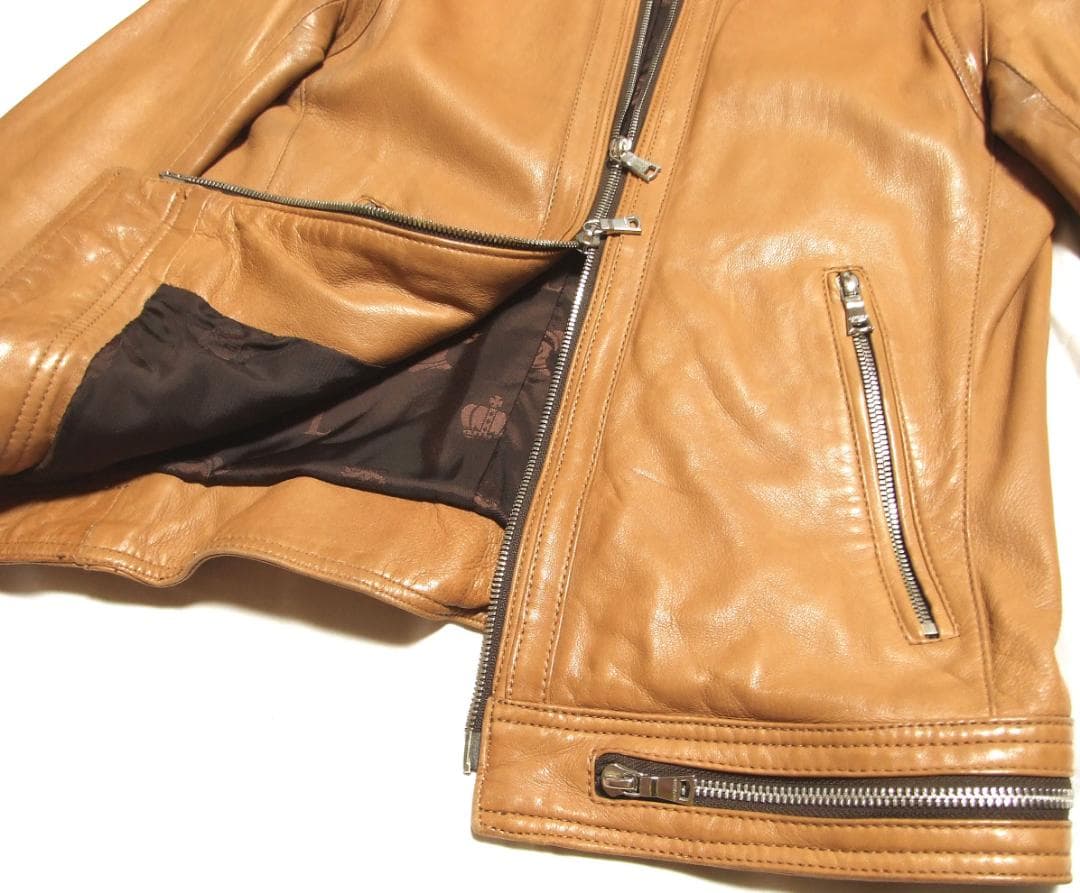 LOVELESS羊革シングルライダースJK【S】希少ヌメ色W-ZIP