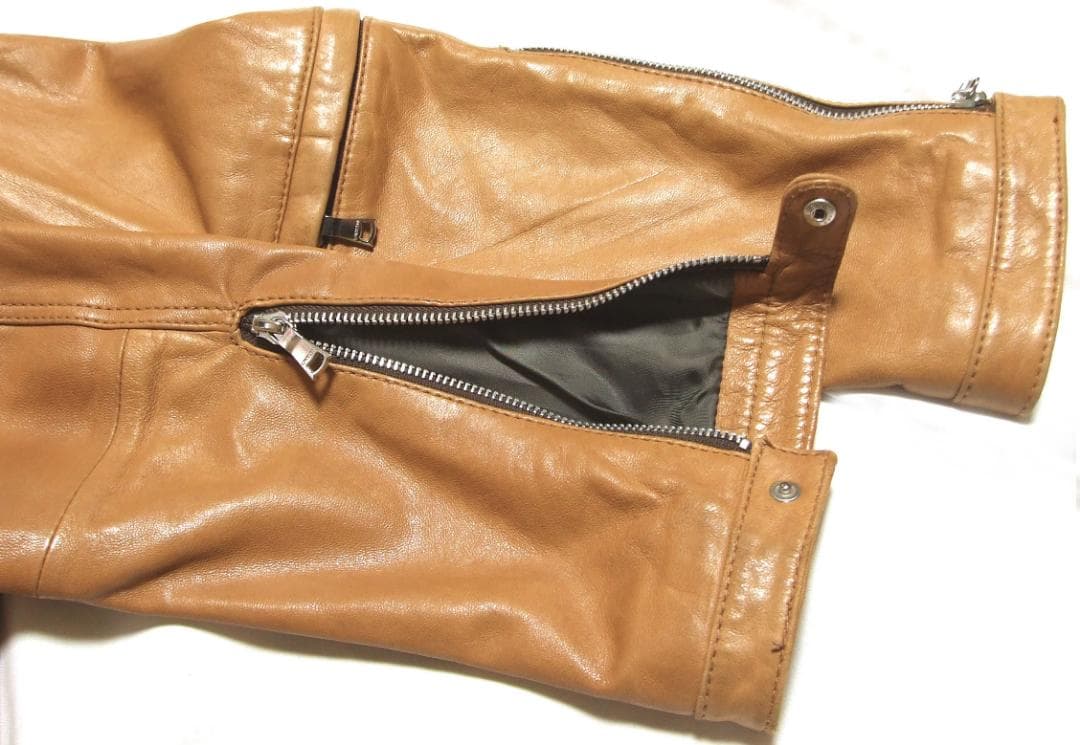 LOVELESS羊革シングルライダースJK【S】希少ヌメ色W-ZIP