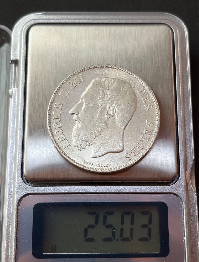 1873年 ベルギー 5フラン 銀貨 レオポルド2世