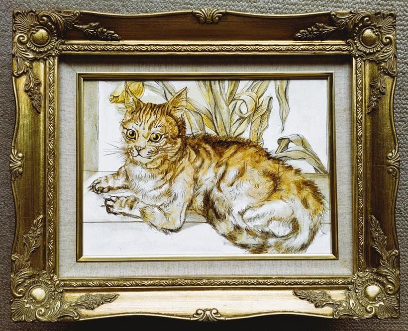 伊藤和生　藤田嗣治作「猫」油彩画にて模写 Ｆ4号 額装