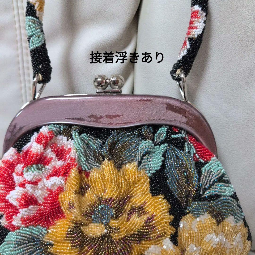 はな　ビーズ和装バック　花柄刺繍 　がま口バッグ　美品