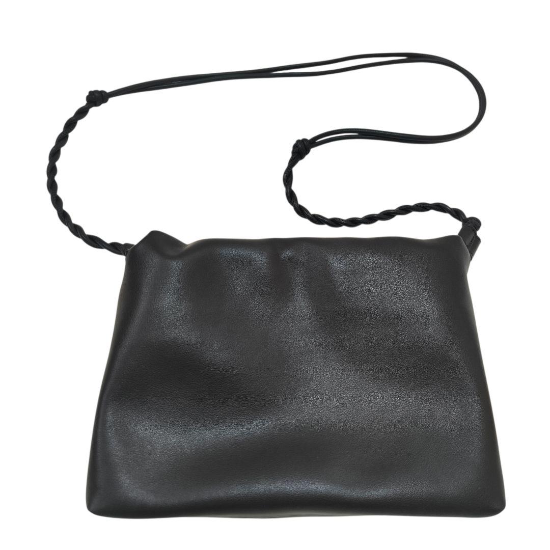サロンアダムエロペ　スプリットレザードロストミニショルダー　巾着バッグ　黒