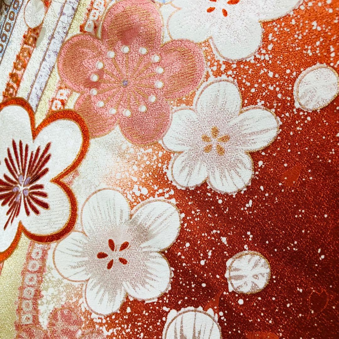 七五三七歳‼️豪華正絹尽くし⭐︎人気赤地暈し⭐︎蝶々金糸刺繍花々金彩⭐︎ 完全フルセット
