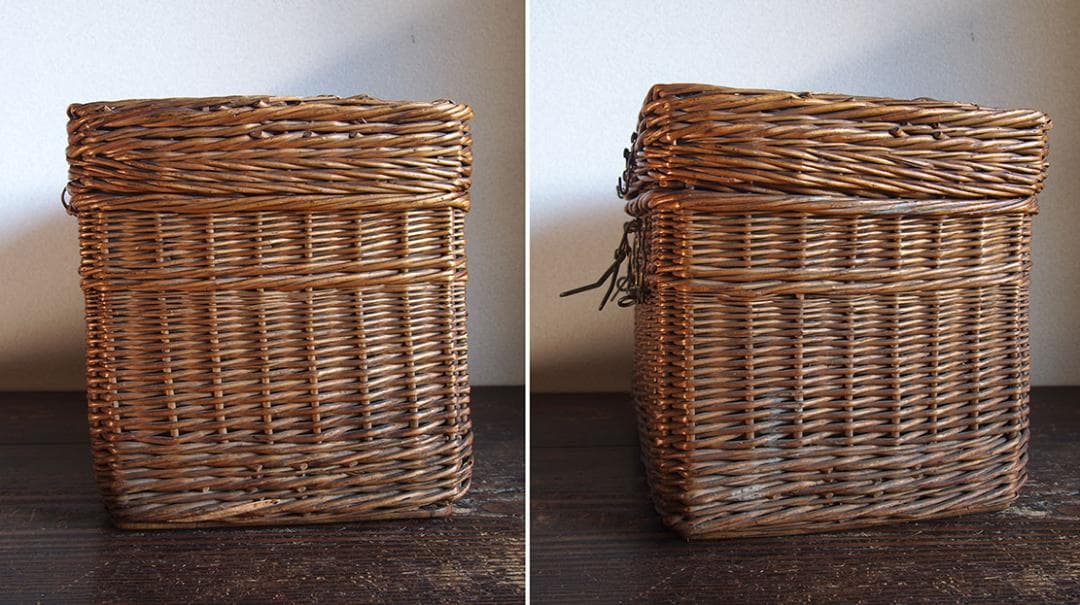 古いバスケット パニエ トランク ピクニック 旅行鞄 収納 欧州/K366