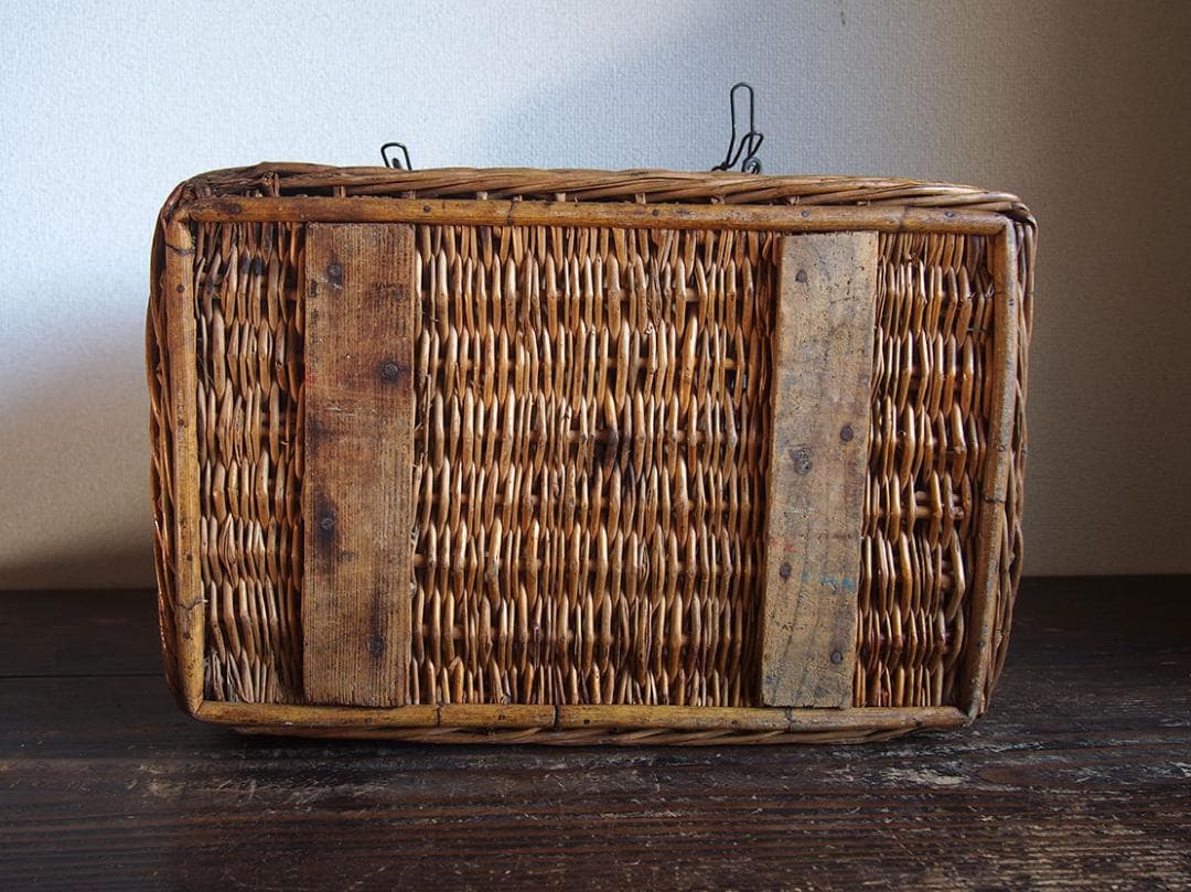 古いバスケット パニエ トランク ピクニック 旅行鞄 収納 欧州/K366